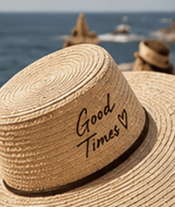 Chapeau de paille brodé « Good Times » sur la plage